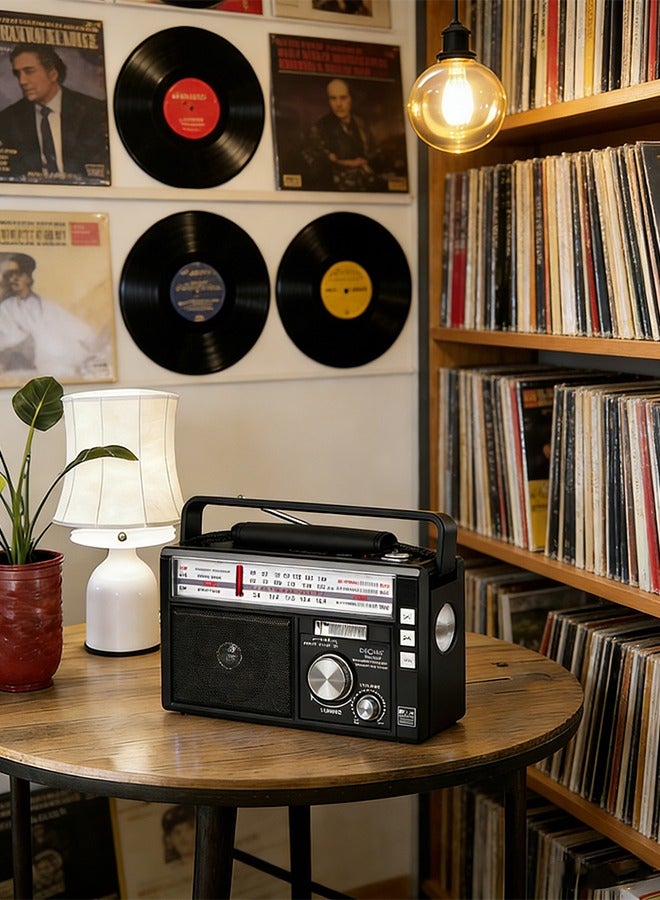 EVCHE Bluetooth Portable Radio with Flashlight Multi-Band FM/AM/SW, USB/TF Card MP3 Player, AUX Input, Rechargeable Battery, Black - Image 1